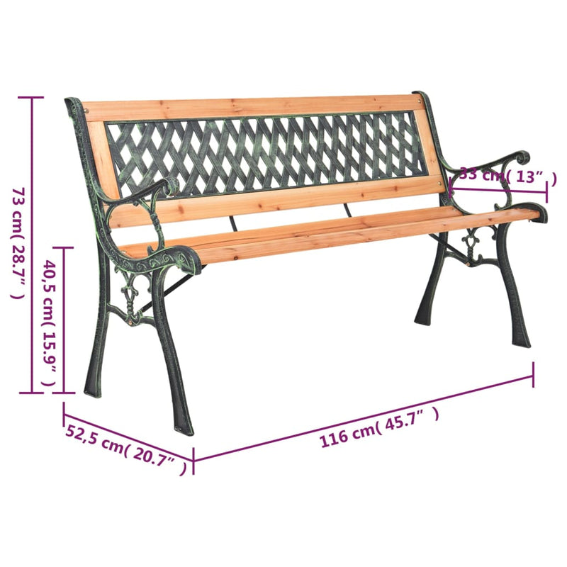 vidaXL Garden Bench 116 cm Cast Iron and Solid Wood Fir