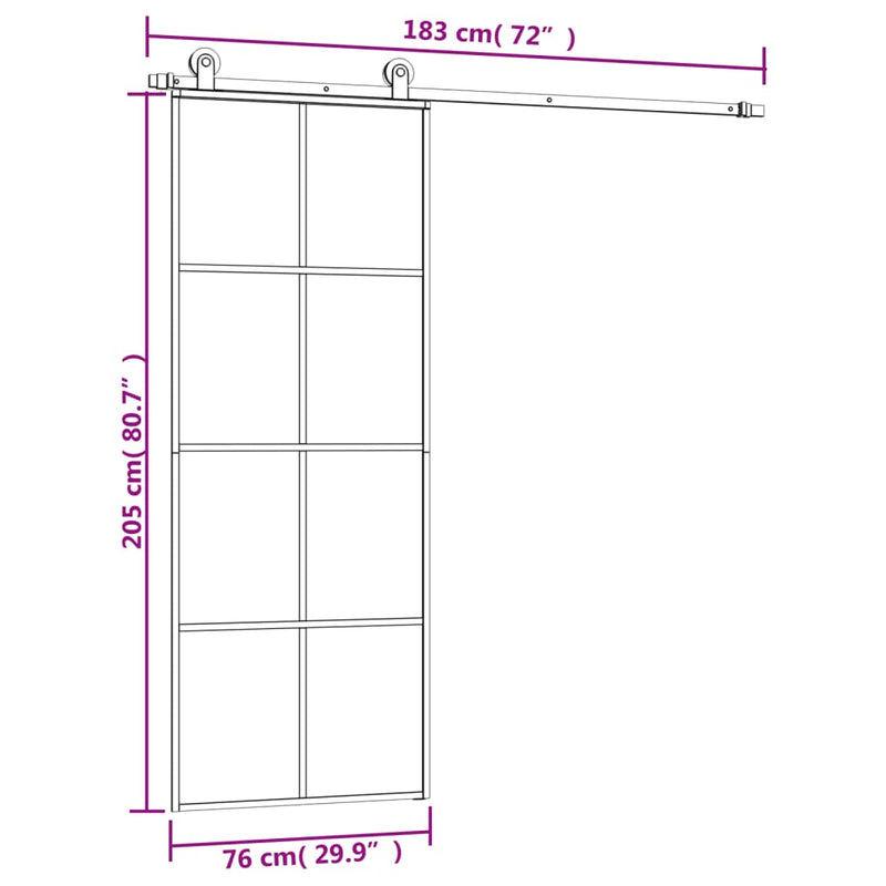 vidaXL Sliding Door with Hardware Set 76x205 cm ESG Glass&Aluminium