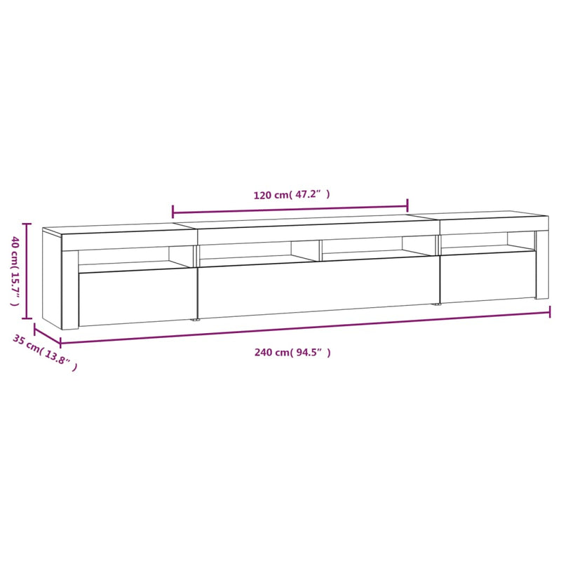 vidaXL TV Cabinet with LED Lights White 240x35x40 cm