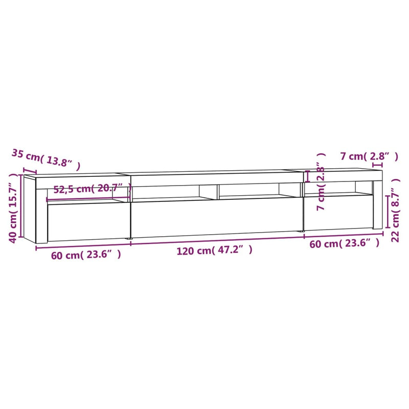 vidaXL TV Cabinet with LED Lights Black 240x35x40 cm