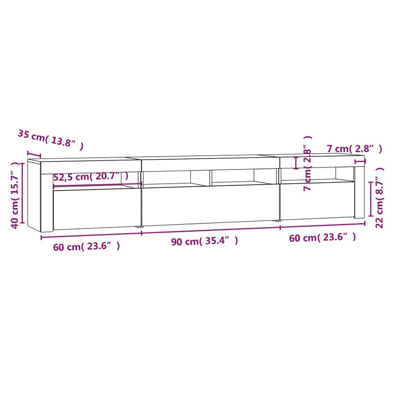 vidaXL TV Cabinet with LED Lights Black 210x35x40 cm