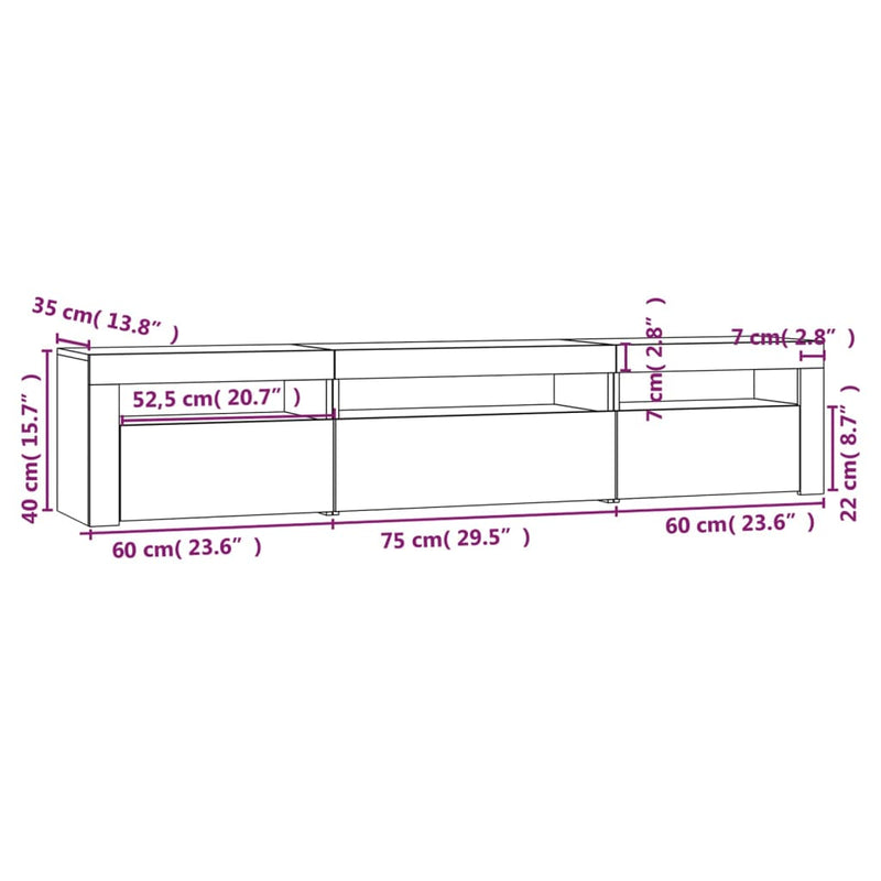 vidaXL TV Cabinet with LED Lights White 195x35x40 cm