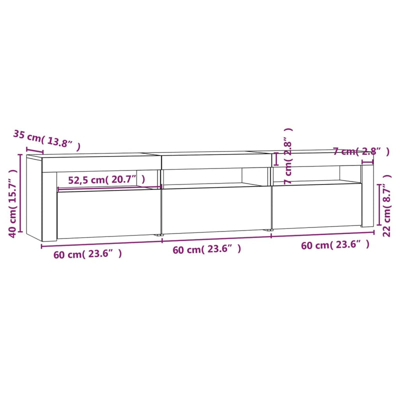 vidaXL TV Cabinet with LED Lights White 180x35x40 cm