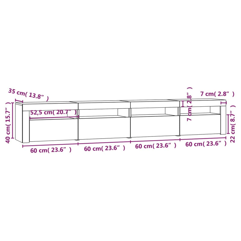 vidaXL TV Cabinet with LED Lights White 240x35x40 cm