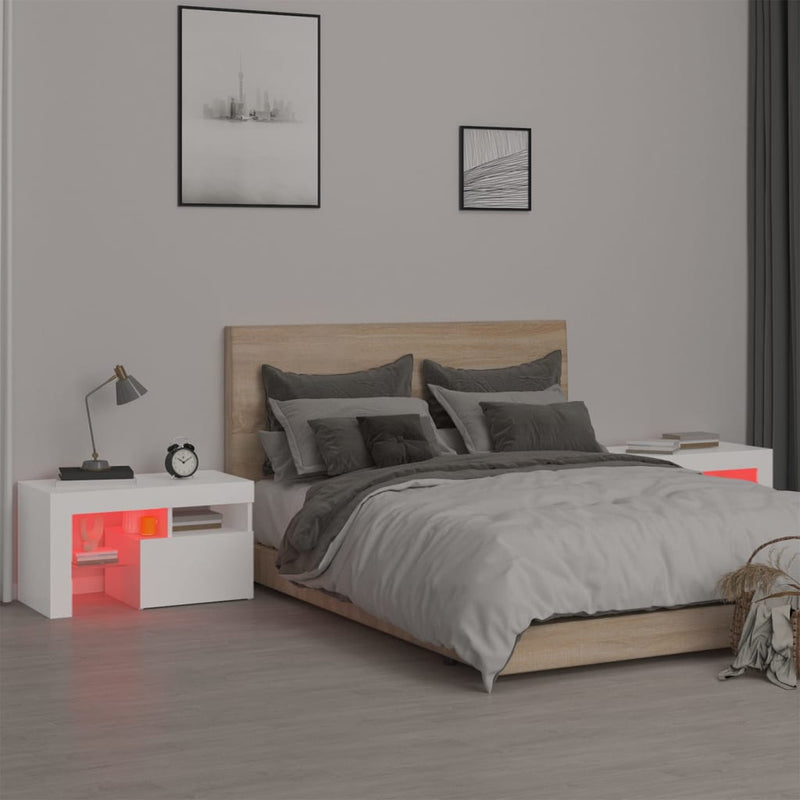 vidaXL Bedside Cabinets 2 pcs with LED Lights White 70x36.5x40 cm