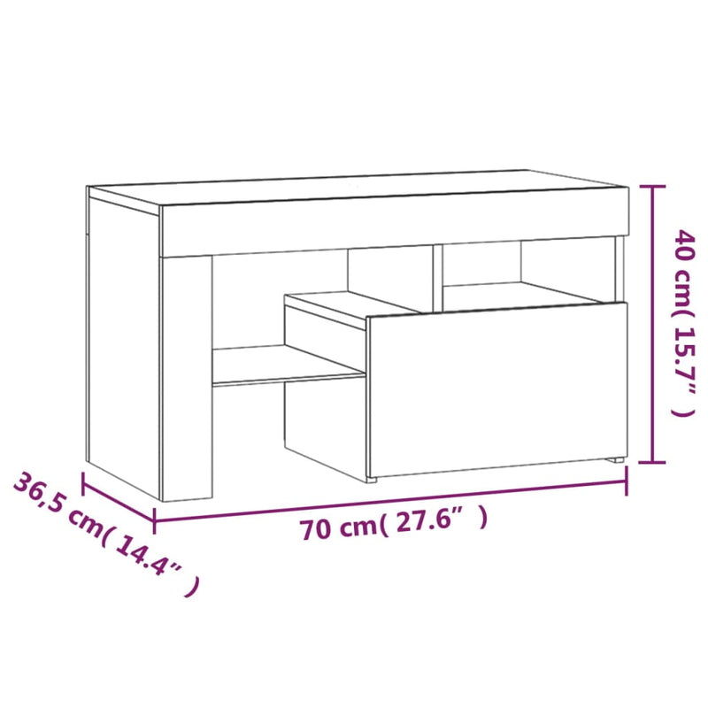 Bedside Cabinets 2 pcs with LED Lights High Gloss White 70x36.5x40 cm