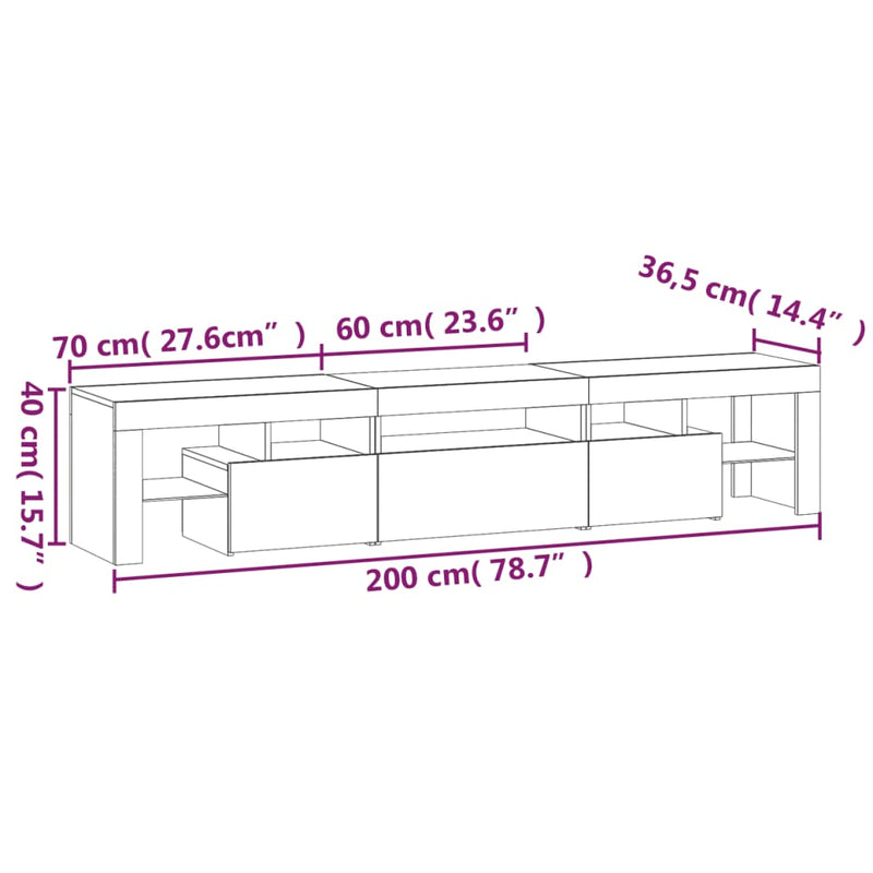 vidaXL TV Cabinet with LED Lights White 200x36.5x40 cm