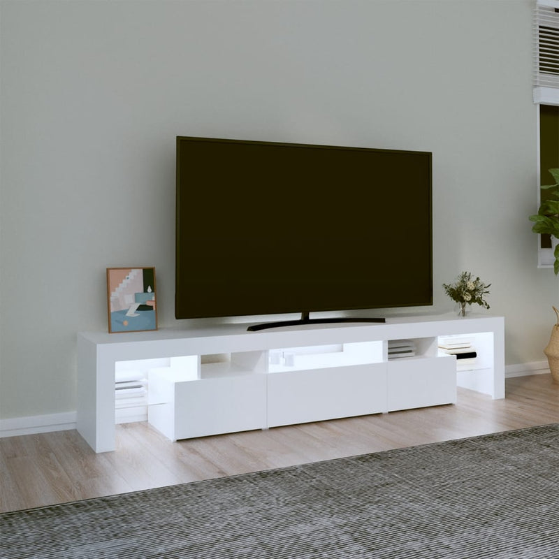 TV Cabinet with LED Lights White 200x36.5x40 cm