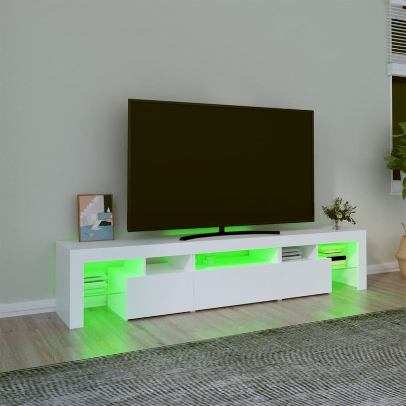 TV Cabinet with LED Lights White 200x36.5x40 cm