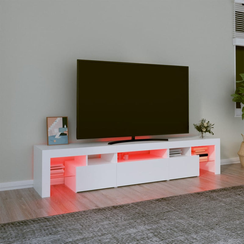 TV Cabinet with LED Lights White 200x36.5x40 cm