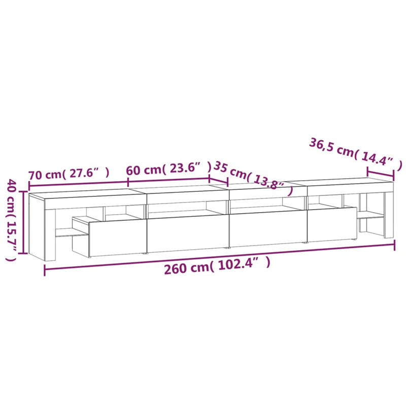 vidaXL TV Cabinet with LED Lights White 260x36.5x40 cm