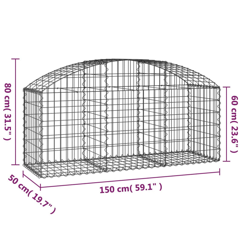 vidaXL Arched Gabion Basket 150x50x60/80 cm Galvanised Iron