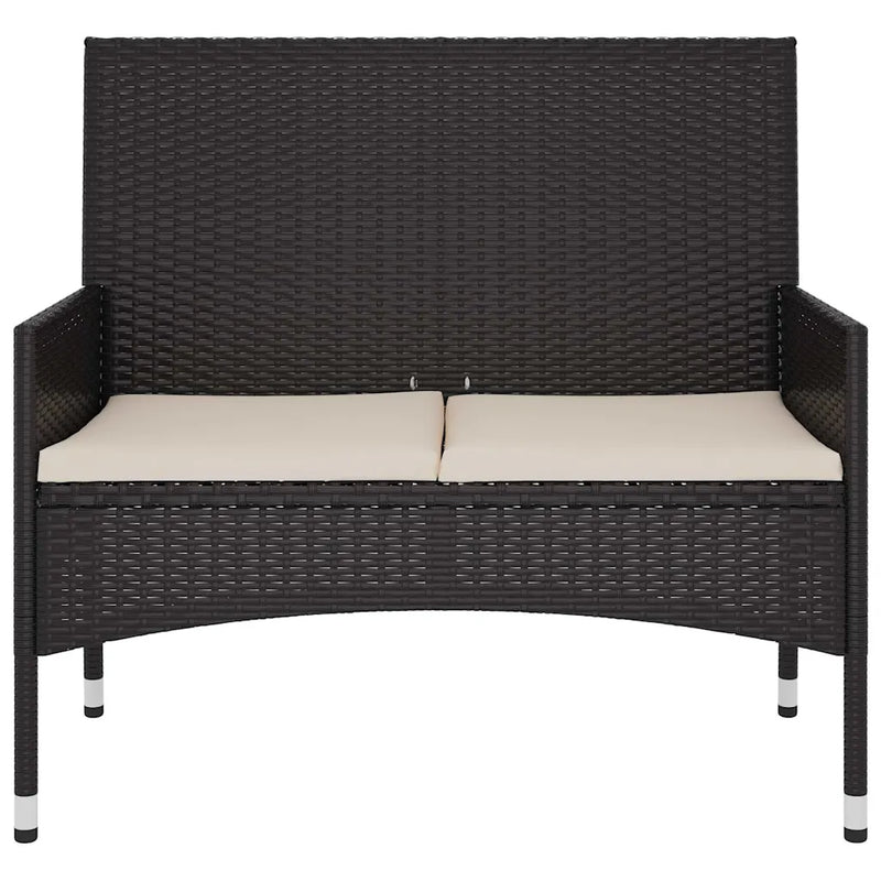 2-Seater Garden Bench with Cushions Black Poly Rattan