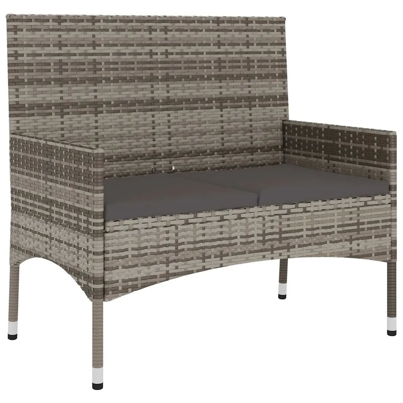 2-Seater Garden Bench with Cushions Grey Poly Rattan