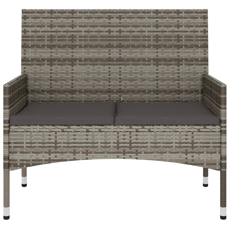 2-Seater Garden Bench with Cushions Grey Poly Rattan