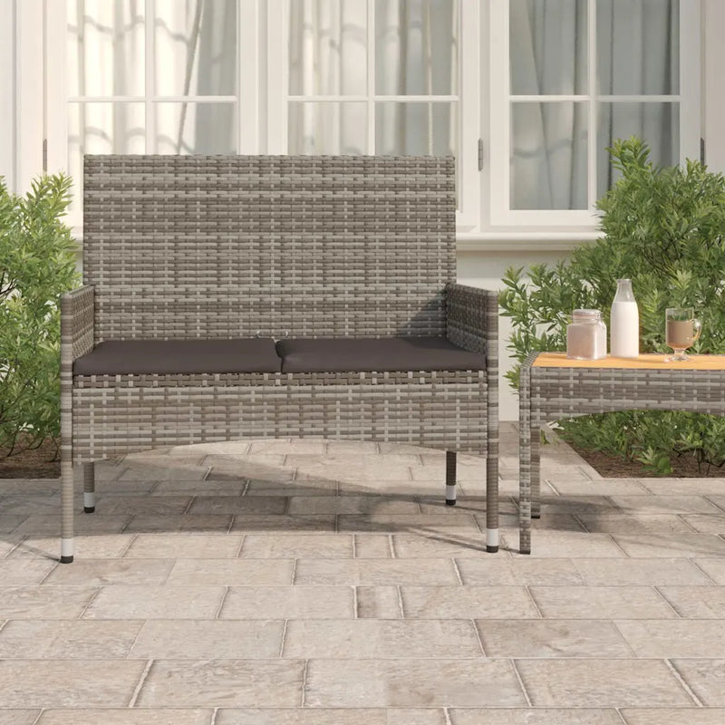 2-Seater Garden Bench with Cushions Grey Poly Rattan