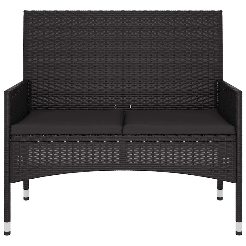 2-Seater Garden Bench with Cushions Black Poly Rattan