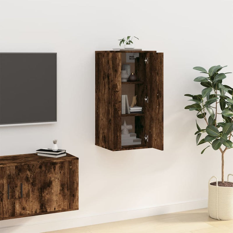 vidaXL Wall Mounted TV Cabinet Smoked Oak 40x34.5x80 cm