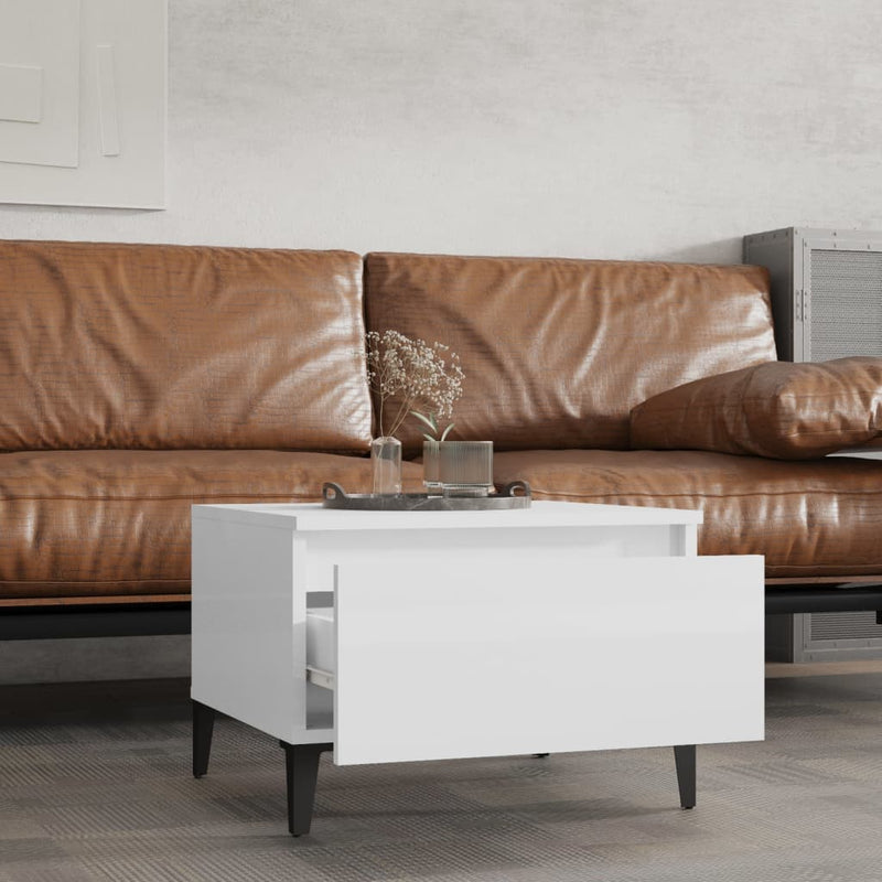 vidaXL Side Table High Gloss White 50x46x35 cm Engineered Wood
