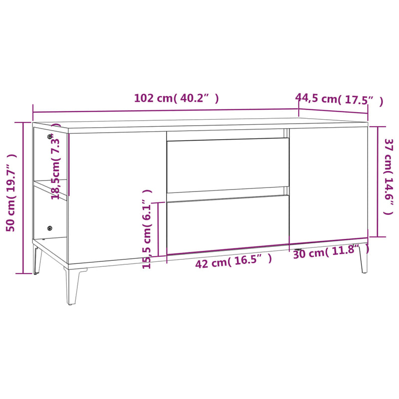 vidaXL TV Cabinet High Gloss White 102x44.5x50 cm Engineered Wood