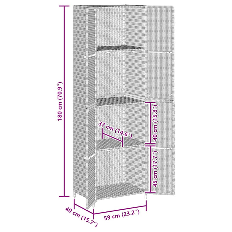 vidaXL Garden Storage Cabinet Black 59x40x180 cm Poly Rattan