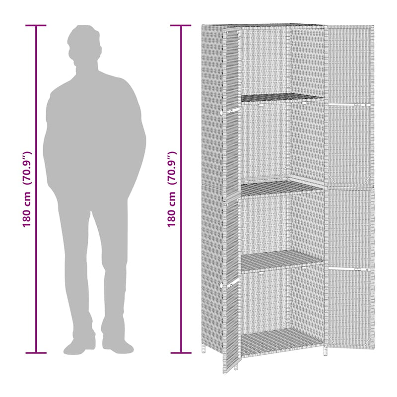 vidaXL Garden Storage Cabinet Grey 59x40x180 cm Poly Rattan
