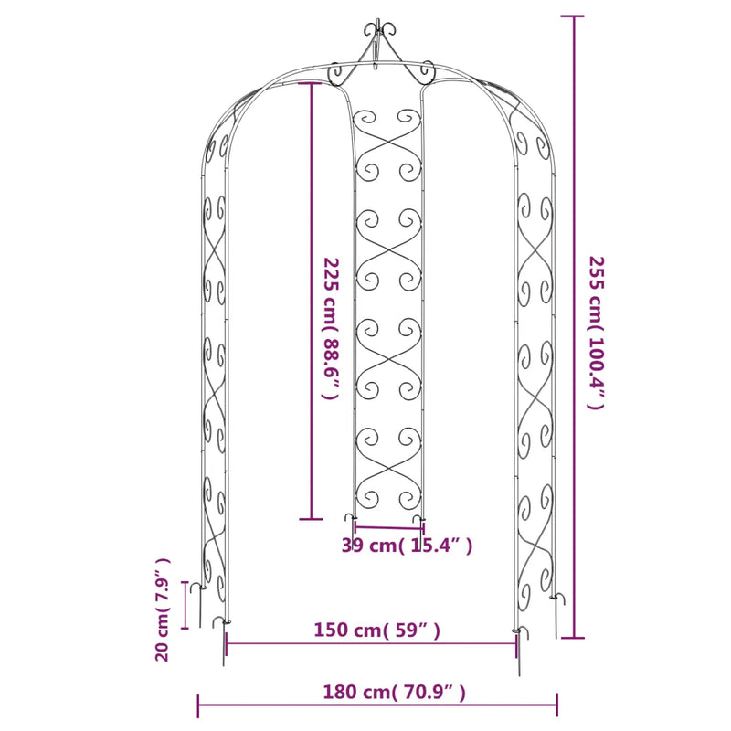 Garden Arch Black ��180x255 cm Steel