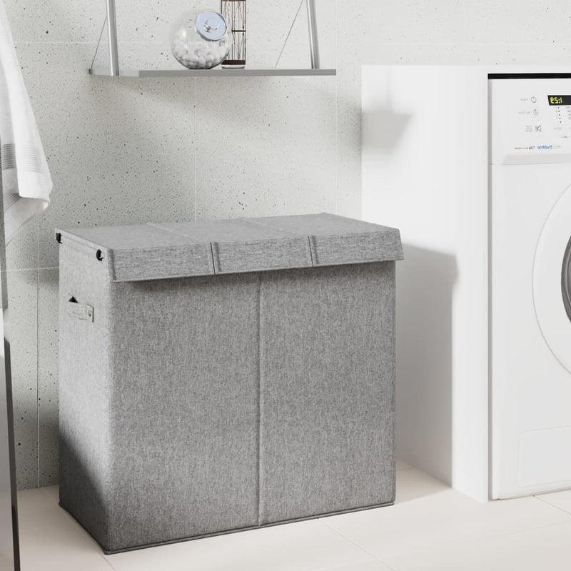 vidaXL Foldable Laundry Hamper Grey 64.5x34.5x59 cm Faux Linen Fabric