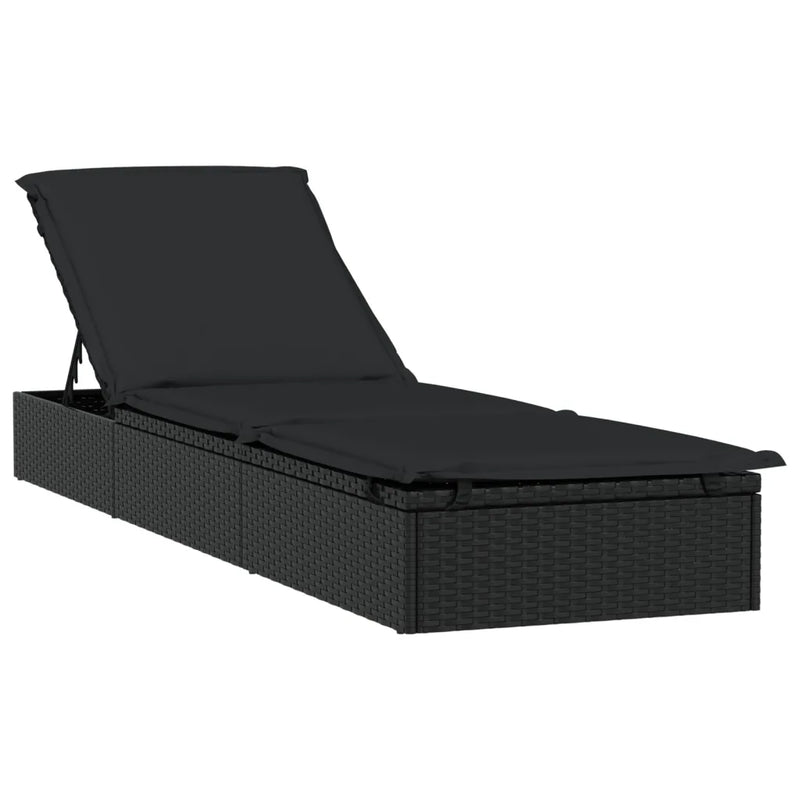 Sunbeds 2 pcs with Table Black Poly Rattan