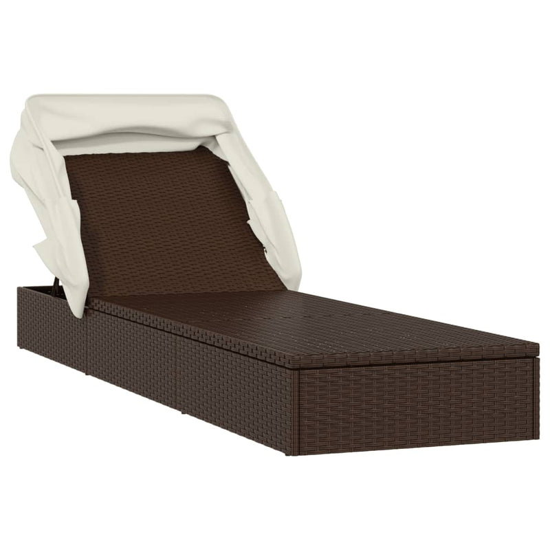 vidaXL Sunbed with Foldable Roof Brown 213x63x97 cm Poly Rattan