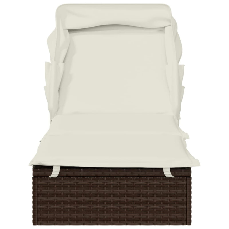 vidaXL Sunbed with Foldable Roof Brown 213x63x97 cm Poly Rattan