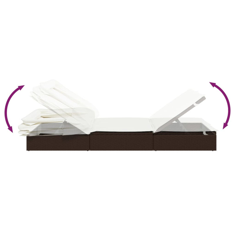 vidaXL Sunbed with Foldable Roof Brown 213x63x97 cm Poly Rattan