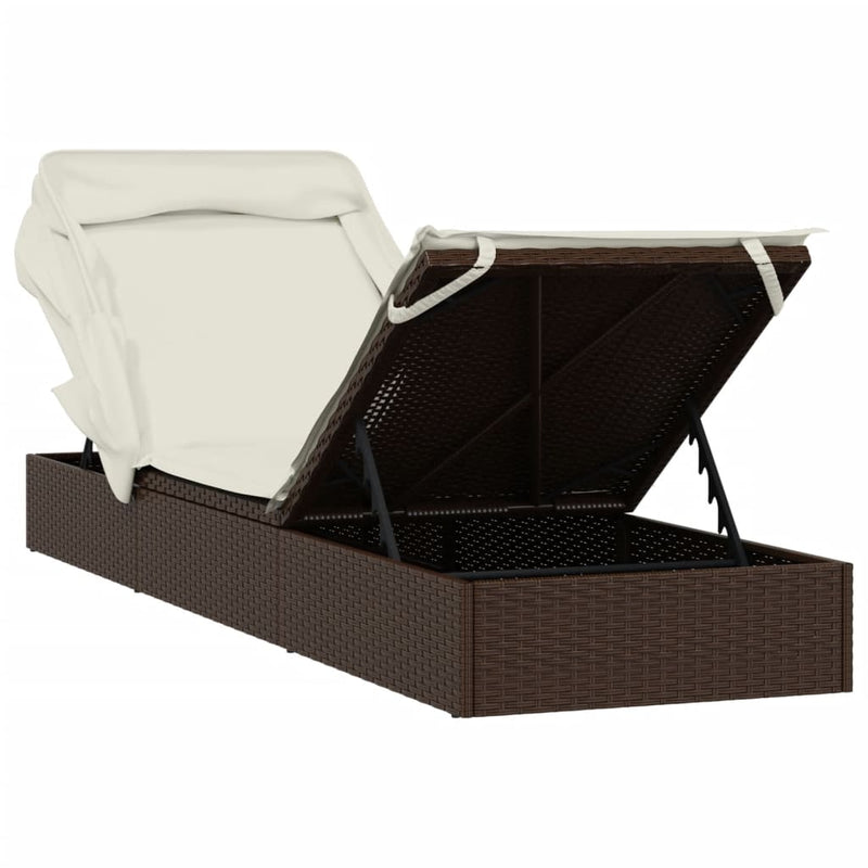 vidaXL Sunbed with Foldable Roof Brown 213x63x97 cm Poly Rattan