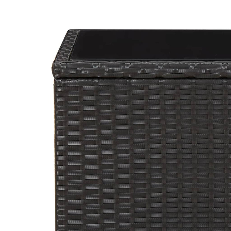 vidaXL Tea Table with Glass Top Black Poly Rattan&Tempered Glass