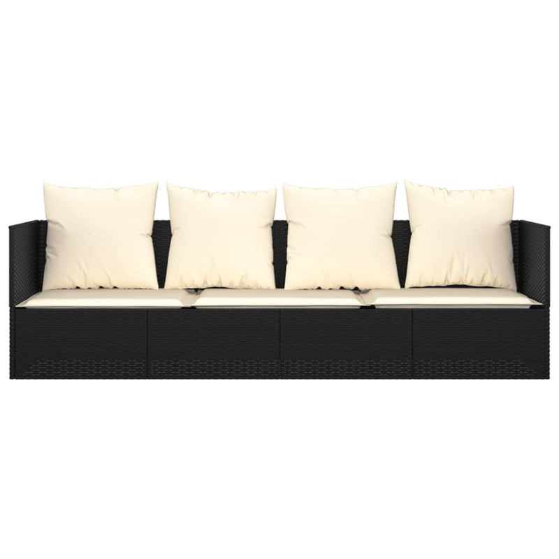 vidaXL Outdoor Lounge Bed with Cushions Black Poly Rattan