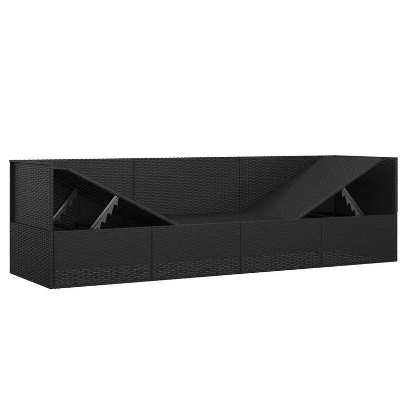 vidaXL Outdoor Lounge Bed with Cushions Black Poly Rattan