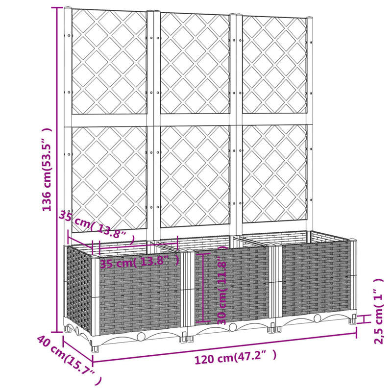 Garden Planter with Trellis White 120x40x136 cm PP