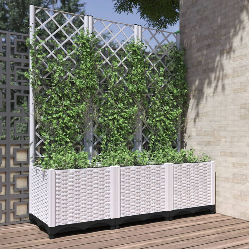 Garden Planter with Trellis White 120x40x136 cm PP