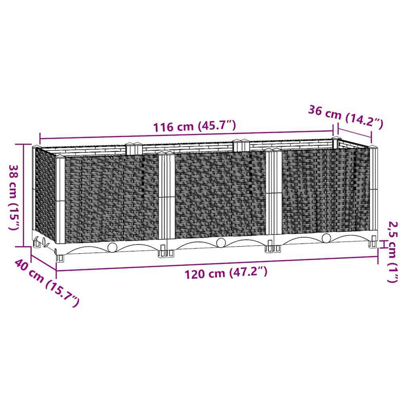 vidaXL Raised Bed 120x40x38 cm Polypropylene