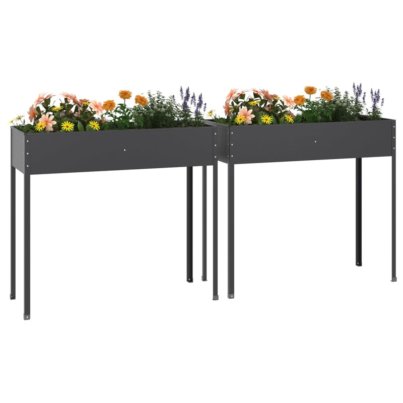 Garden Planters 2 pcs Anthracite Galvanised Steel