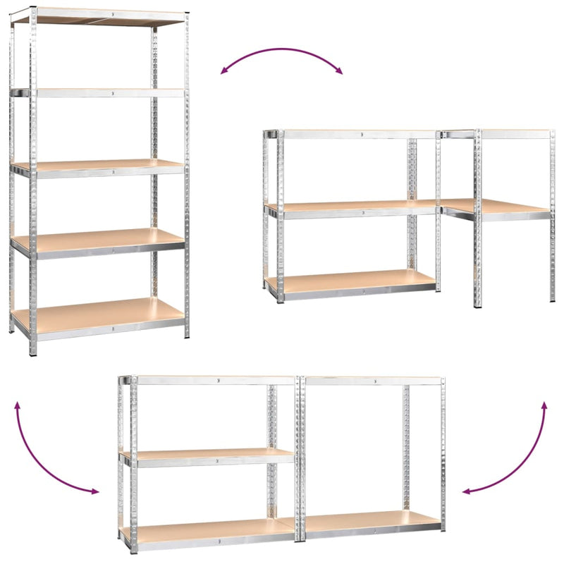 vidaXL 5-Layer Shelves 3 pcs Silver Steel and Engineered Wood