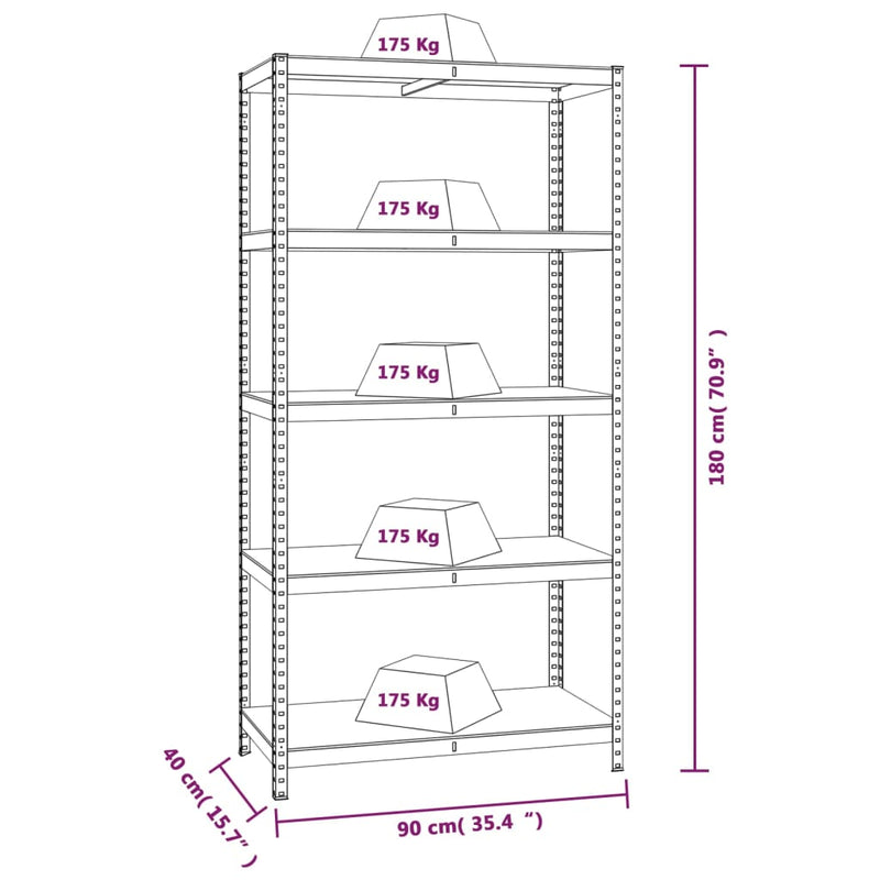 vidaXL 5-Layer Shelves 3 pcs Silver Steel and Engineered Wood
