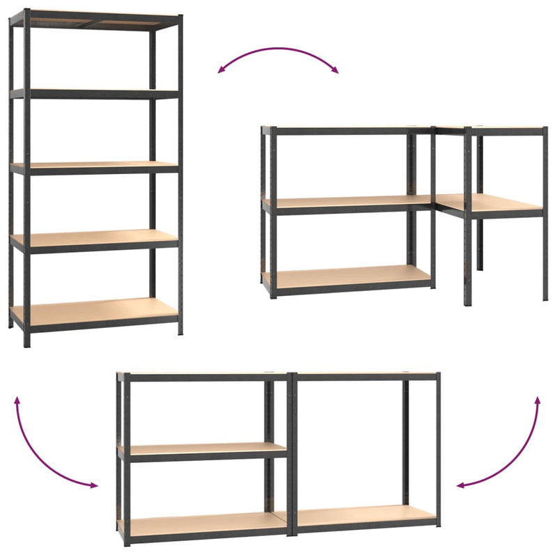 5-Layer Heavy-duty Shelves 2 pcs Grey Steel&Engineered Wood