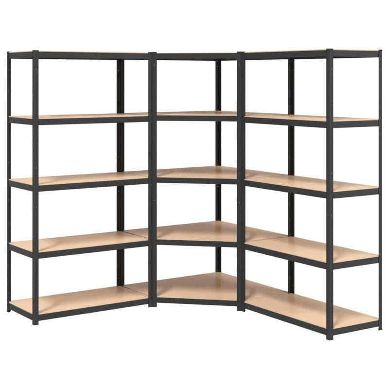 5-Layer Heavy-duty Shelves 3 pcs Grey Steel&Engineered Wood