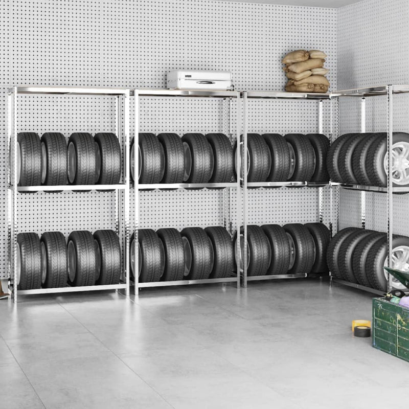 vidaXL 2-Layer Tire Racks 4 pcs Silver 110x40x180 cm Steel