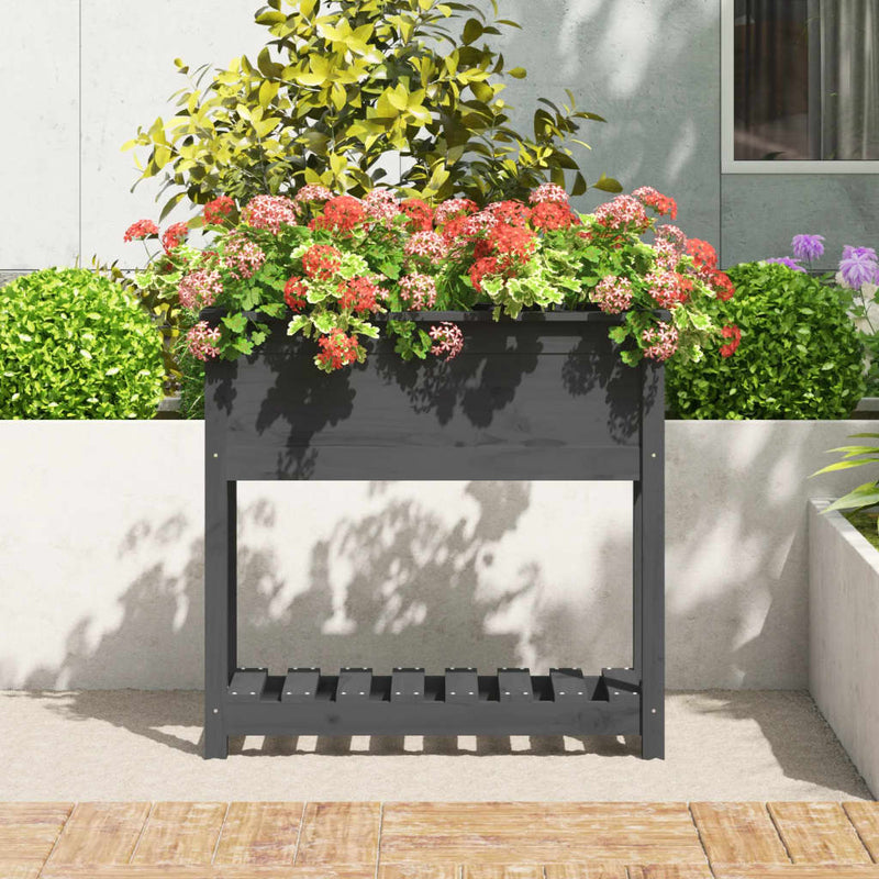 vidaXL Planter with Shelf Grey 82.5x34.5x81 cm Solid Wood Pine