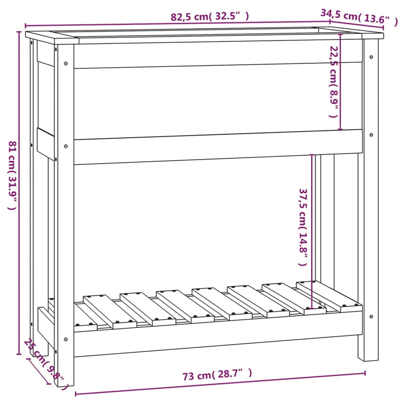 vidaXL Planter with Shelf Grey 82.5x34.5x81 cm Solid Wood Pine