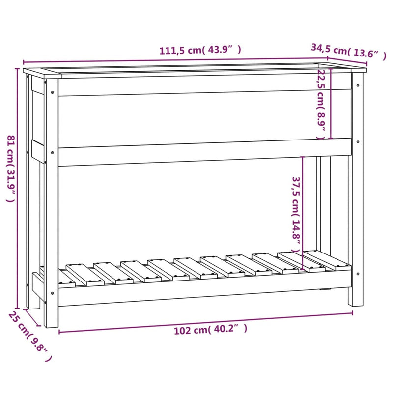vidaXL Planter with Shelf Grey 111.5x34.5x81 cm Solid Wood Pine