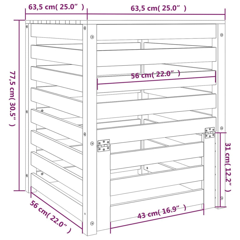 vidaXL Composter Grey 63.5x63.5x77.5 cm Solid Wood Pine