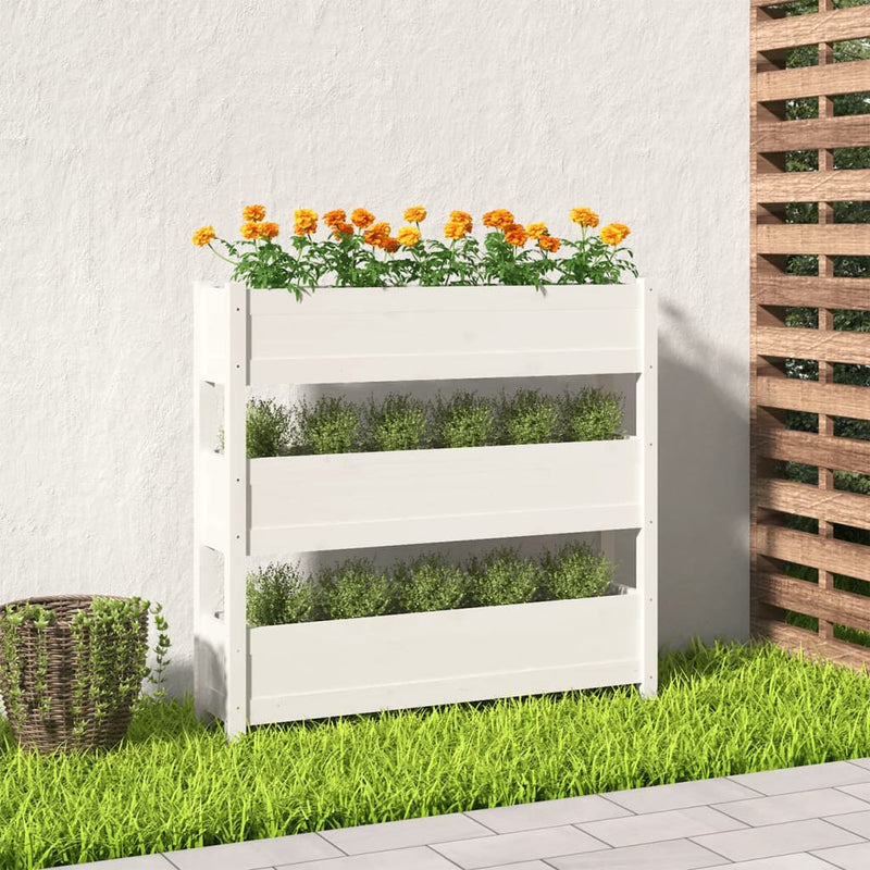 vidaXL Planter White 112x25x104.5 cm Solid Wood Pine